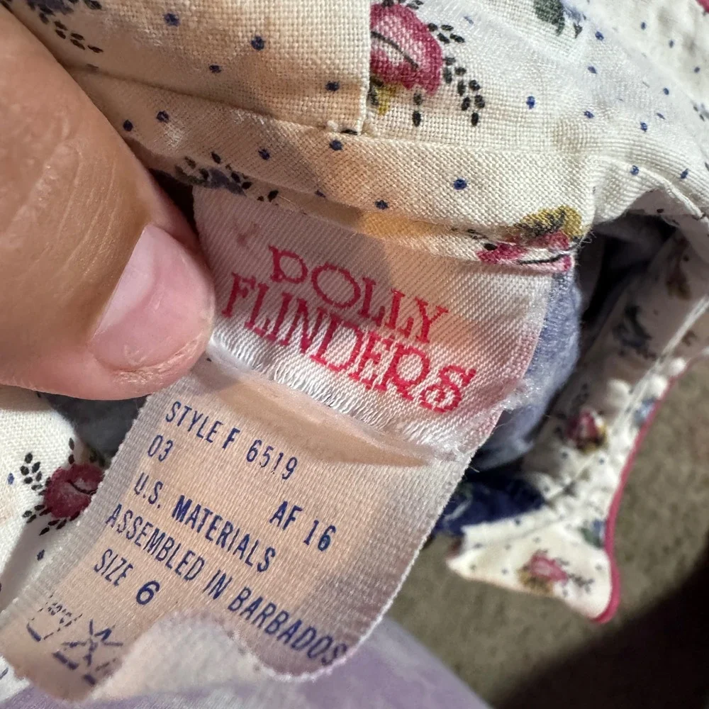 Vintage Dolly Flinders Girls Navy Blue Floral Smocked Cotton Dress Size 6 F6519